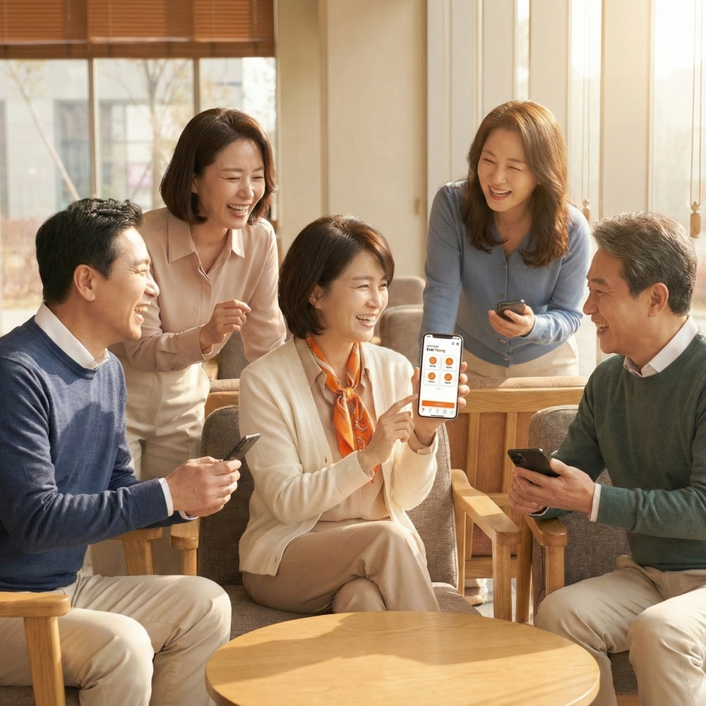 에버영 중년 커뮤니티 앱 실행 화면